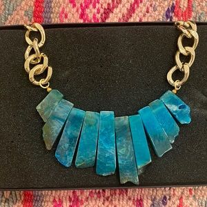 Blue green Rock necklace with gold chain